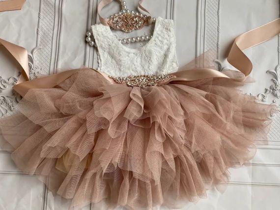 Khaki Flower Girl Dress Lace Topbaby Toddler Dresstulle | Etsy | Etsy (US)