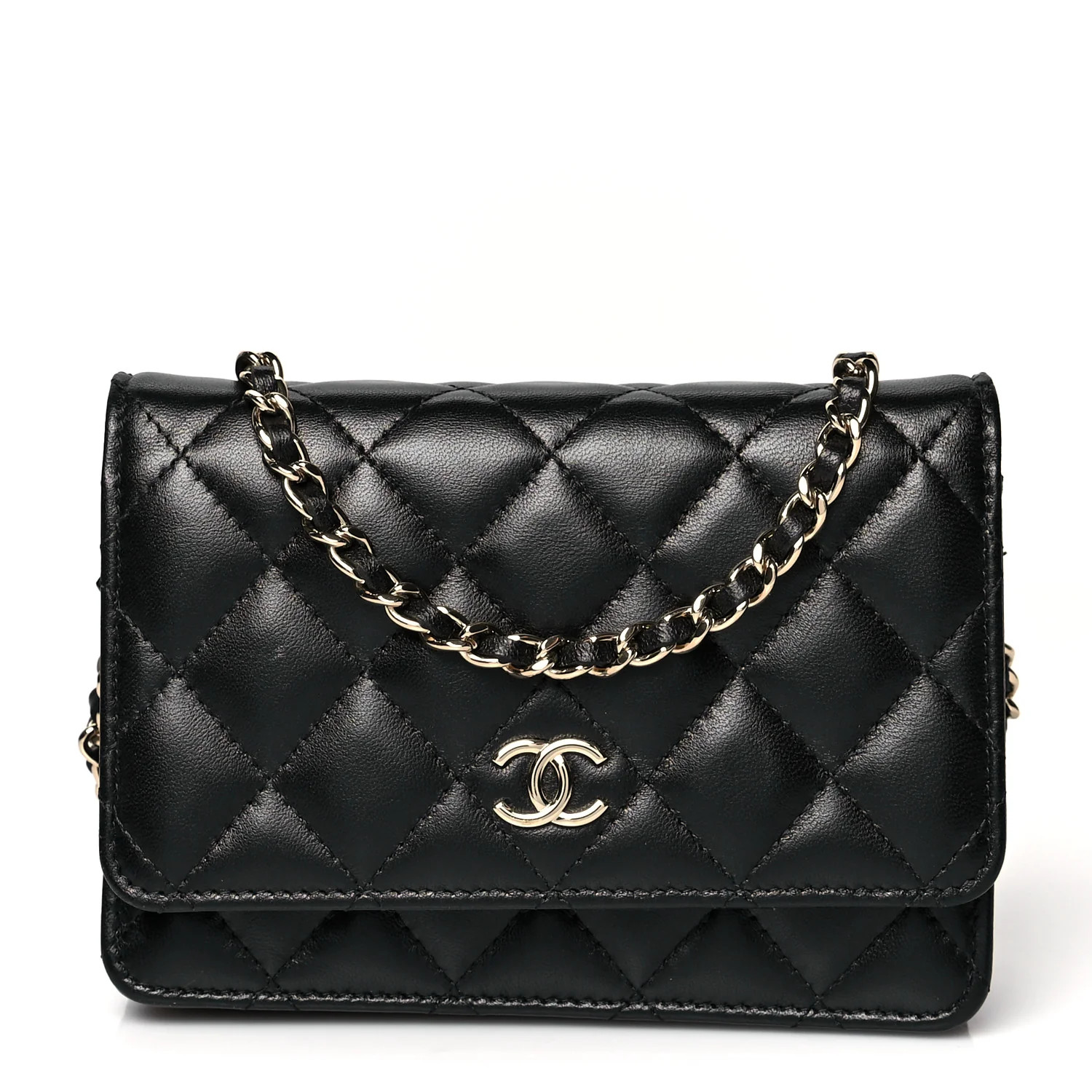 CHANEL Lambskin Quilted Mini Camellia Bow Wallet On Chain WOC Black | FASHIONPHILE (US)