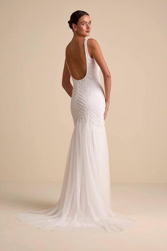 Kentworth Ivory Sequin Beaded Scoop Back Maxi Dress | Lulus