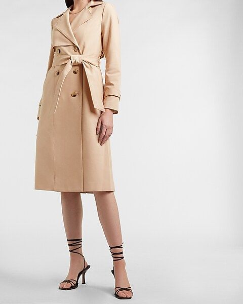 Lace Pieced Belted Trench Coat | Express