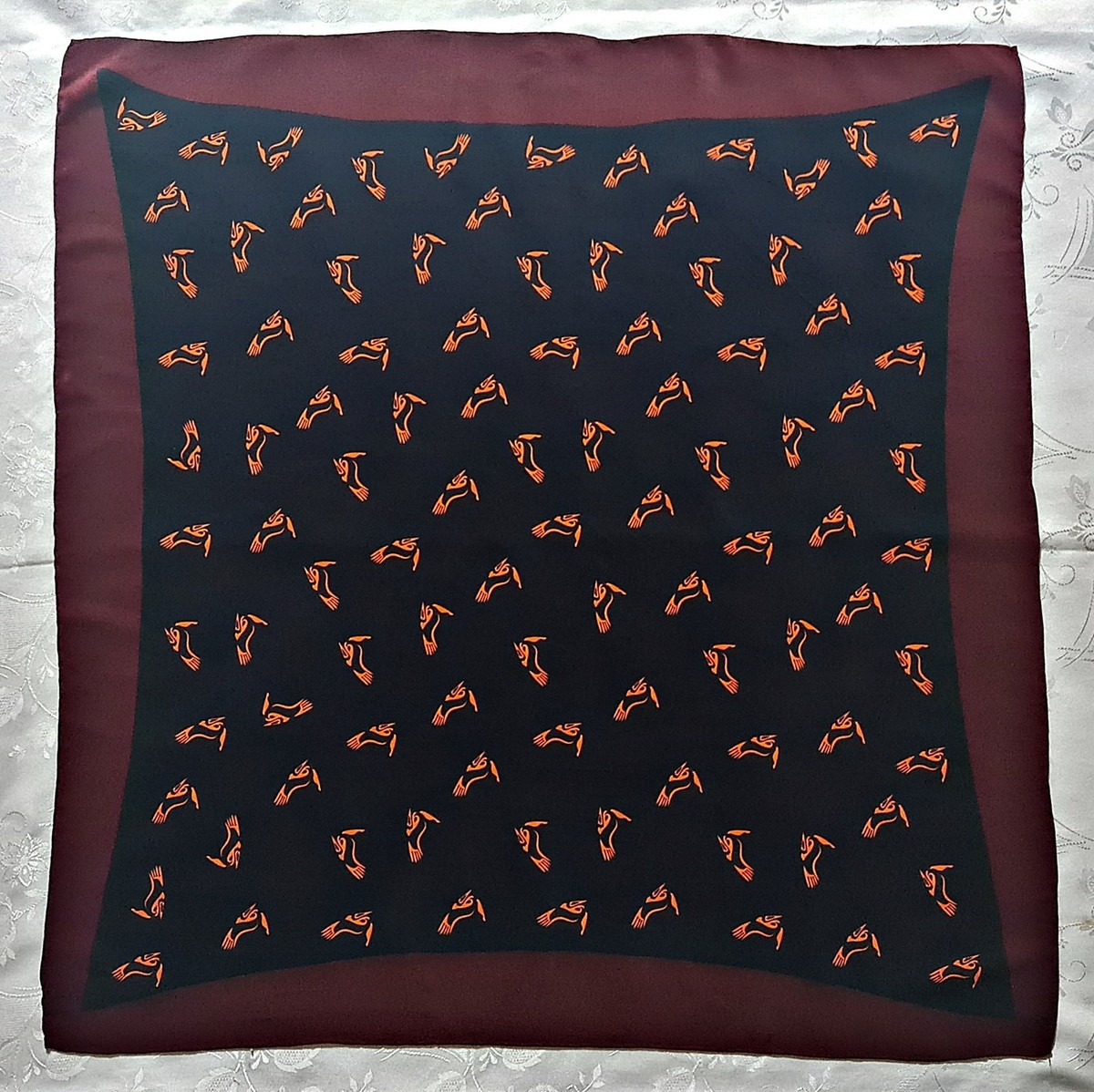 SCARF VINTAGE AUTHENTIC ABSTRACT ART BIRDS BURGUNDY BLUE ORANGE SILK 33"SQUARE | eBay US