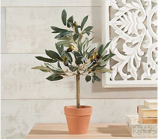 18" Faux Tabletop Olive Tree in Pot by Valerie | QVC