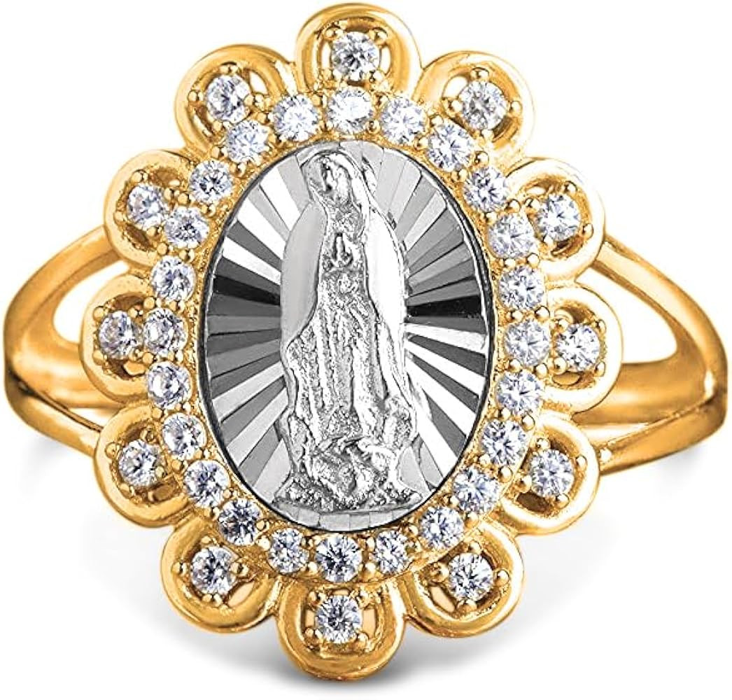 Savlano 18K Yellow & White Gold Plated Oval Lady of Guadalupe Virgin Mary with Round Cut Cubic Zi... | Amazon (US)