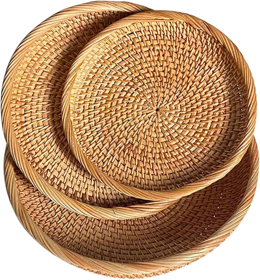 Round Wicker Basket Woven Basket - Wicker Bread Basket Wicker Fruit Baskets,Round Rattan Basket f... | Amazon (US)