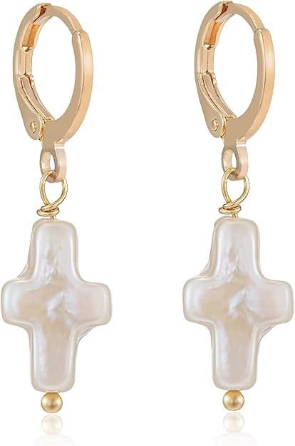 Nature Freshwater Pearl Cross Earrings Elegant Christian Pearl Jewelry, Beachy Pearl Jewelry, Cro... | Amazon (US)