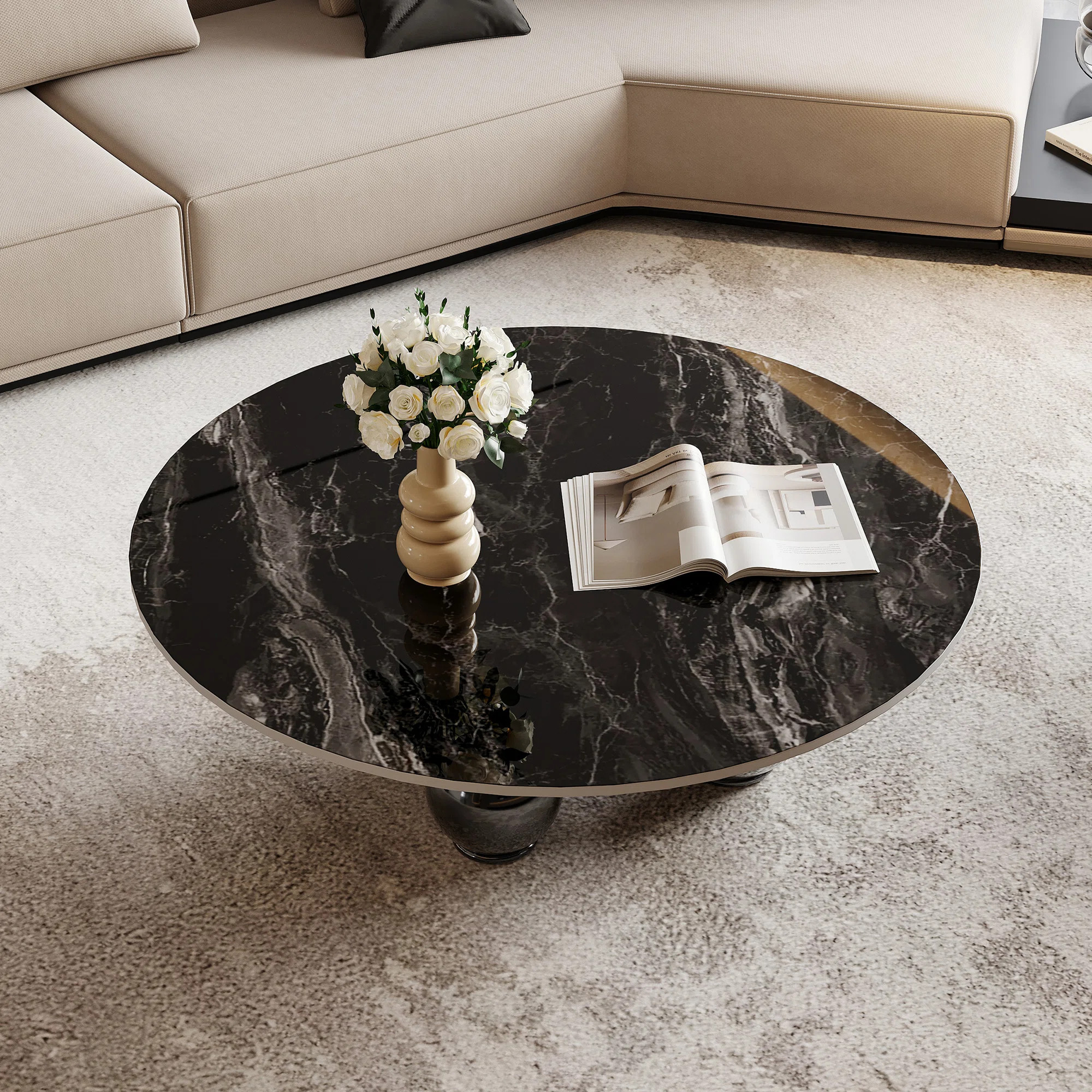 Tahmid 39.4" Faux Marble Single Base Round Coffee Table | Wayfair North America