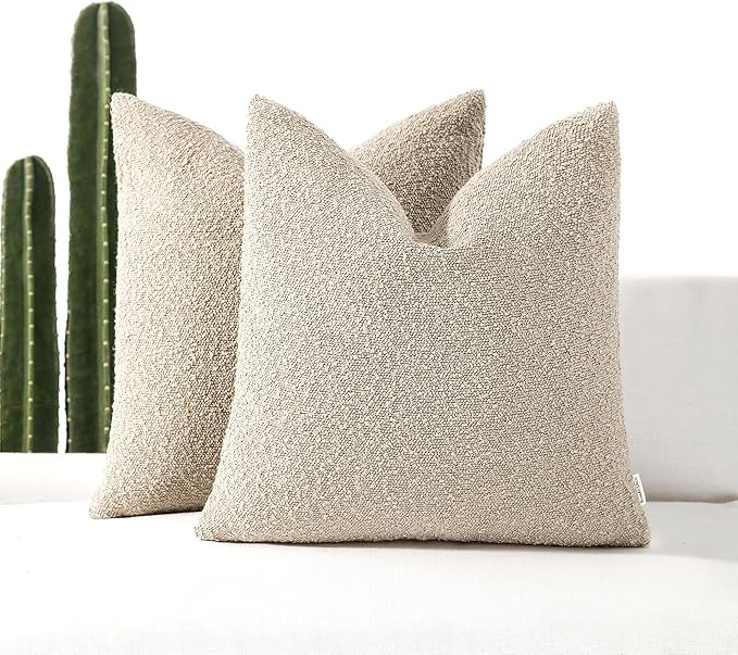 Boucle Decorative Throw Pillow Covers for Couch Set of 2, 22x22 inches, Oatmeal | Amazon (US)