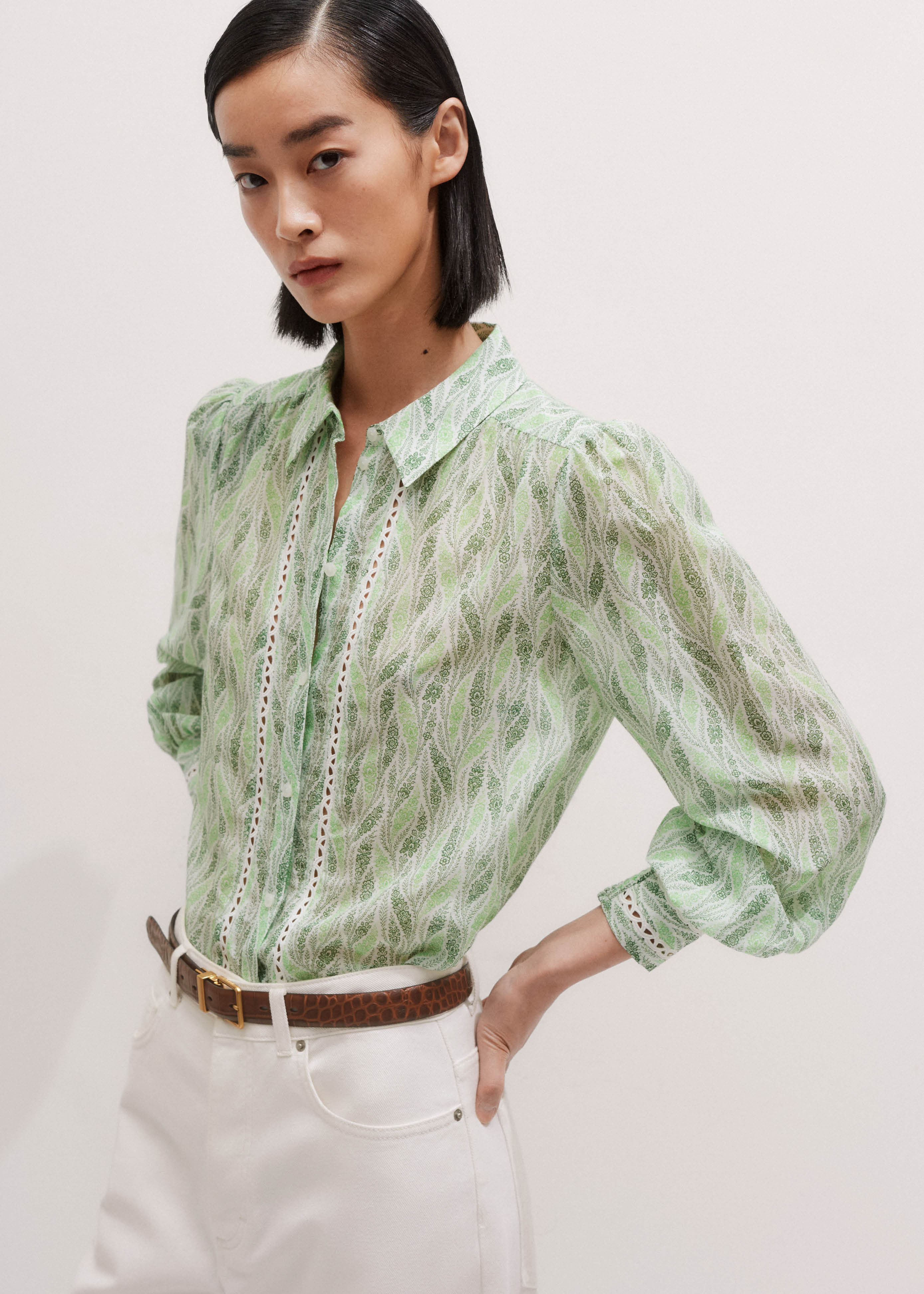Silk Cotton Climbing Feather Print Blouse Silk + Cotton | ME+EM Global (Excluding US)