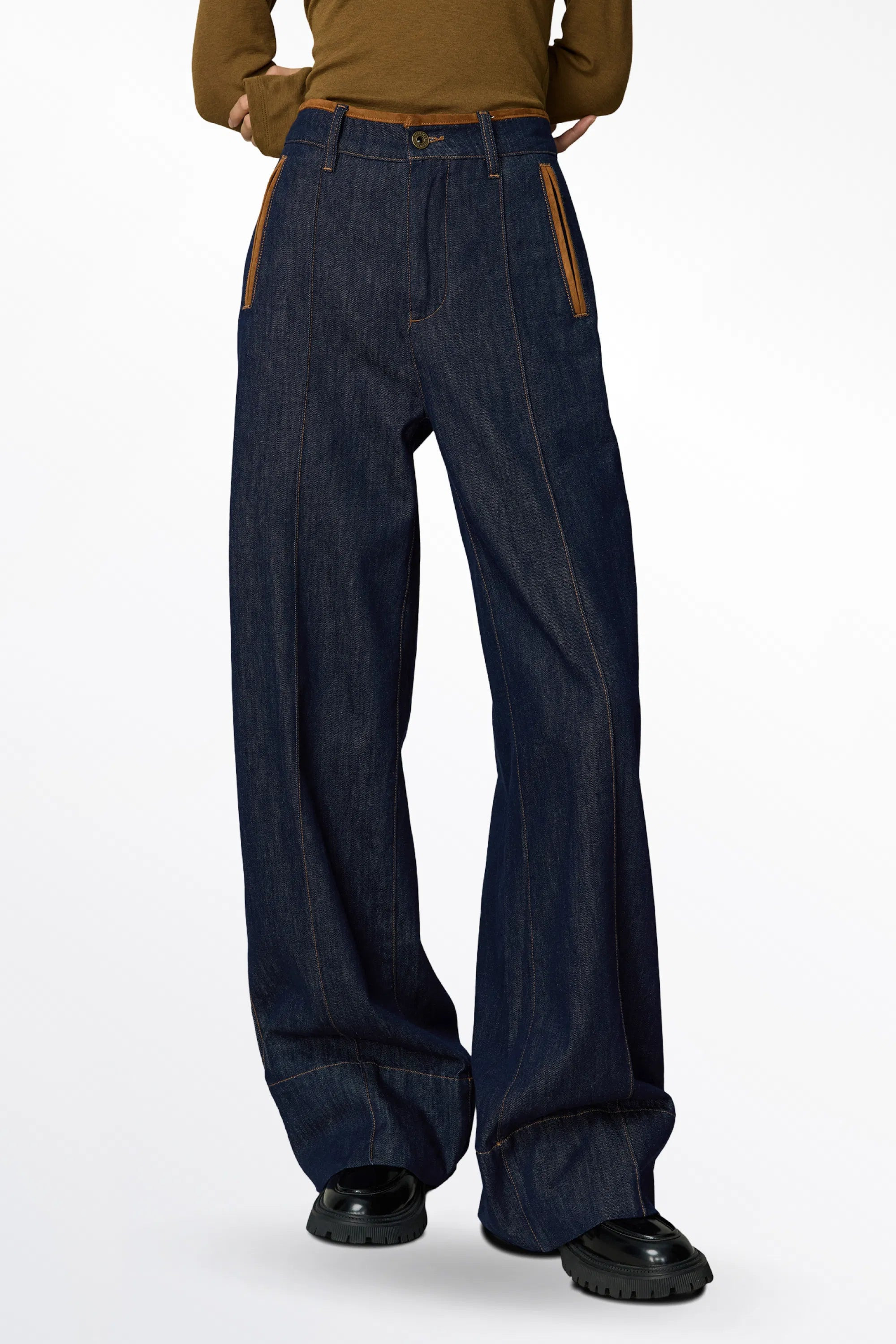 Liberty Color-Block Patch Jeans in Cotton Denim | Fabrique