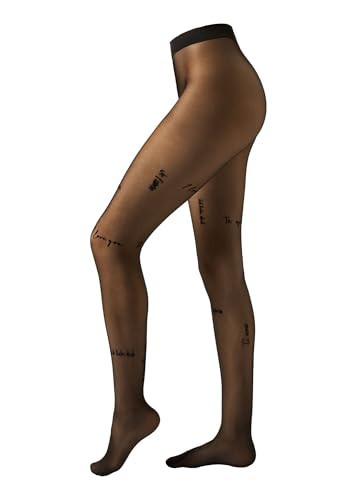 CALZEDONIA Woman's Sheer Tights with ''I Love You'' Writing in Black, Size XS/S | Amazon (US)