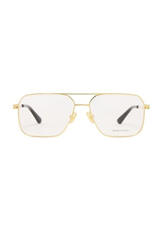 Bottega Veneta Square Eyeglasses in Gold & Transparent - Gold. Size all. | FWRD 