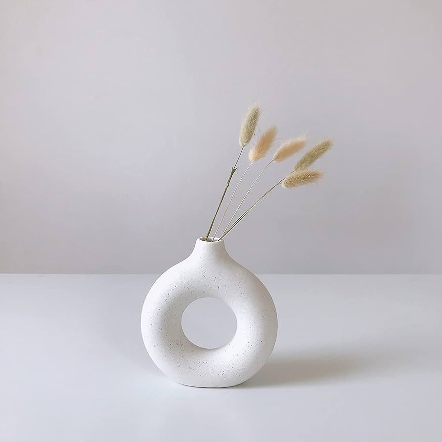 Eastern Rock White Ceramic Vases for Pampas Grass,Water Drop Design Doughnut vase Modern Home Dec... | Amazon (US)