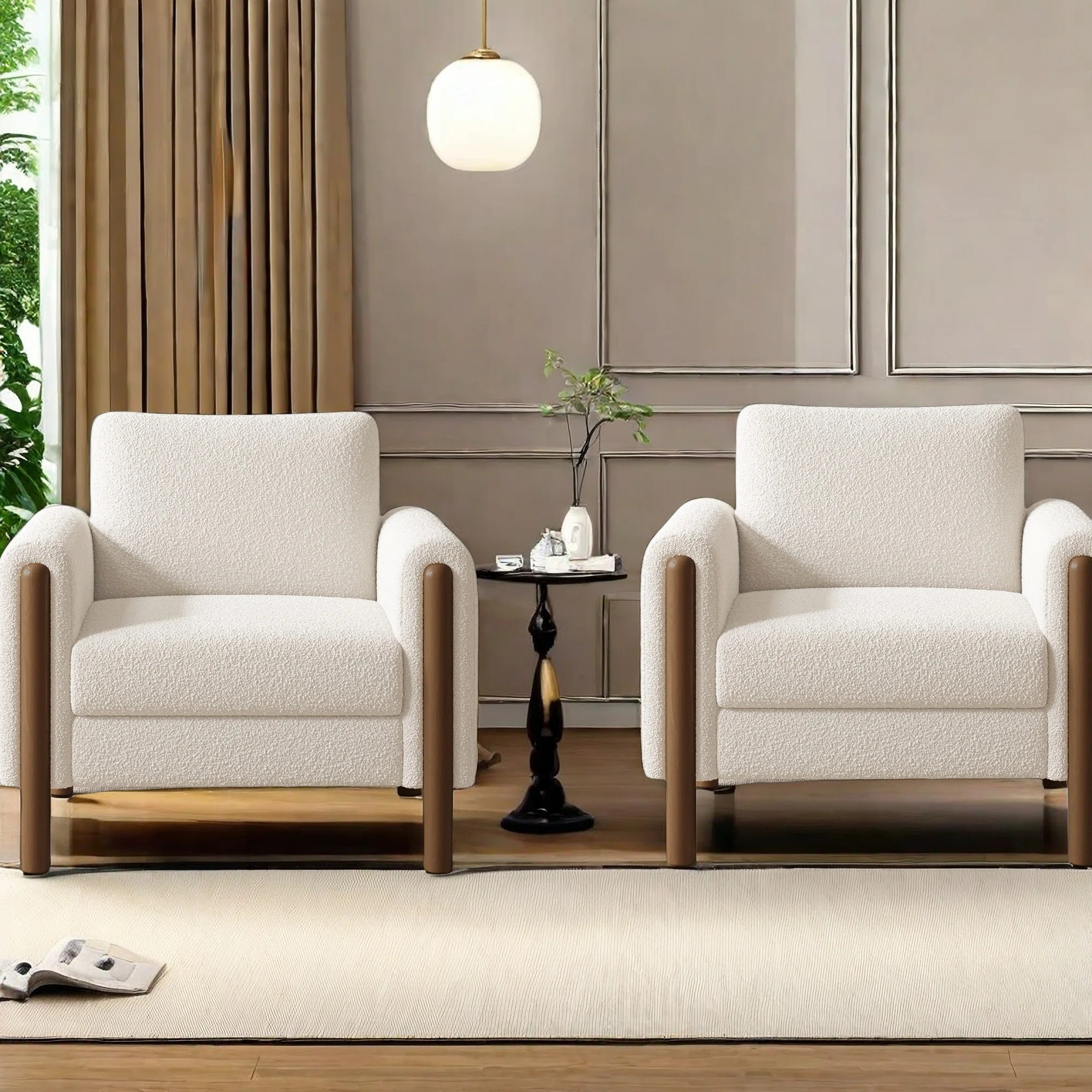 Hokku Designs Oversized Accent Chair with Curved Handrail & Walnut Legs | Upholstered Single Sofa... | Wayfair North America