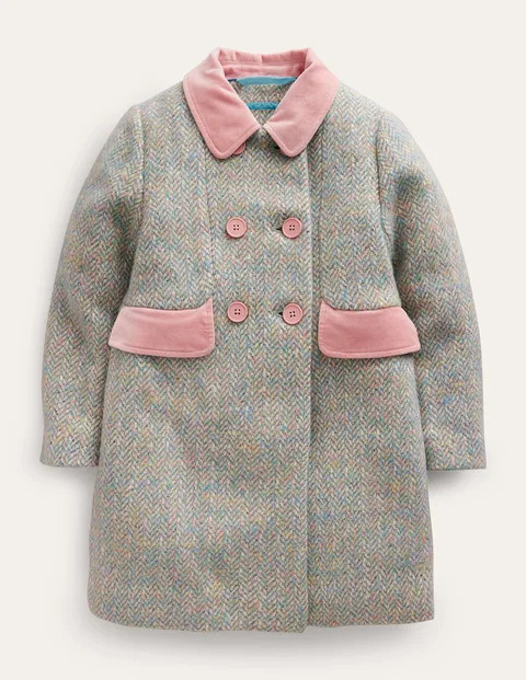 Wool Blend Coat - Pink / Blue Herringbone | Boden (UK & IE)