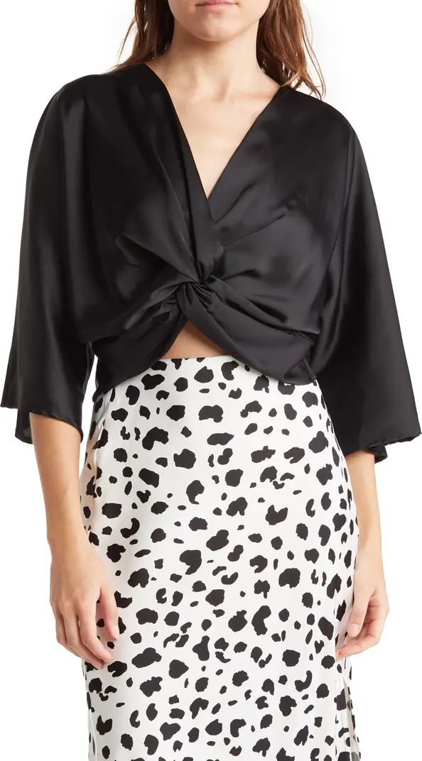 Plunge Neck Long Sleeve Twisted Knot Satin Top | Nordstrom Rack