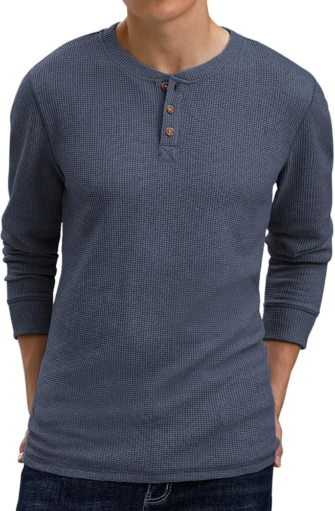 Men's Waffle Long Sleeve Shirt Henley Shirt for Men | Amazon (US)