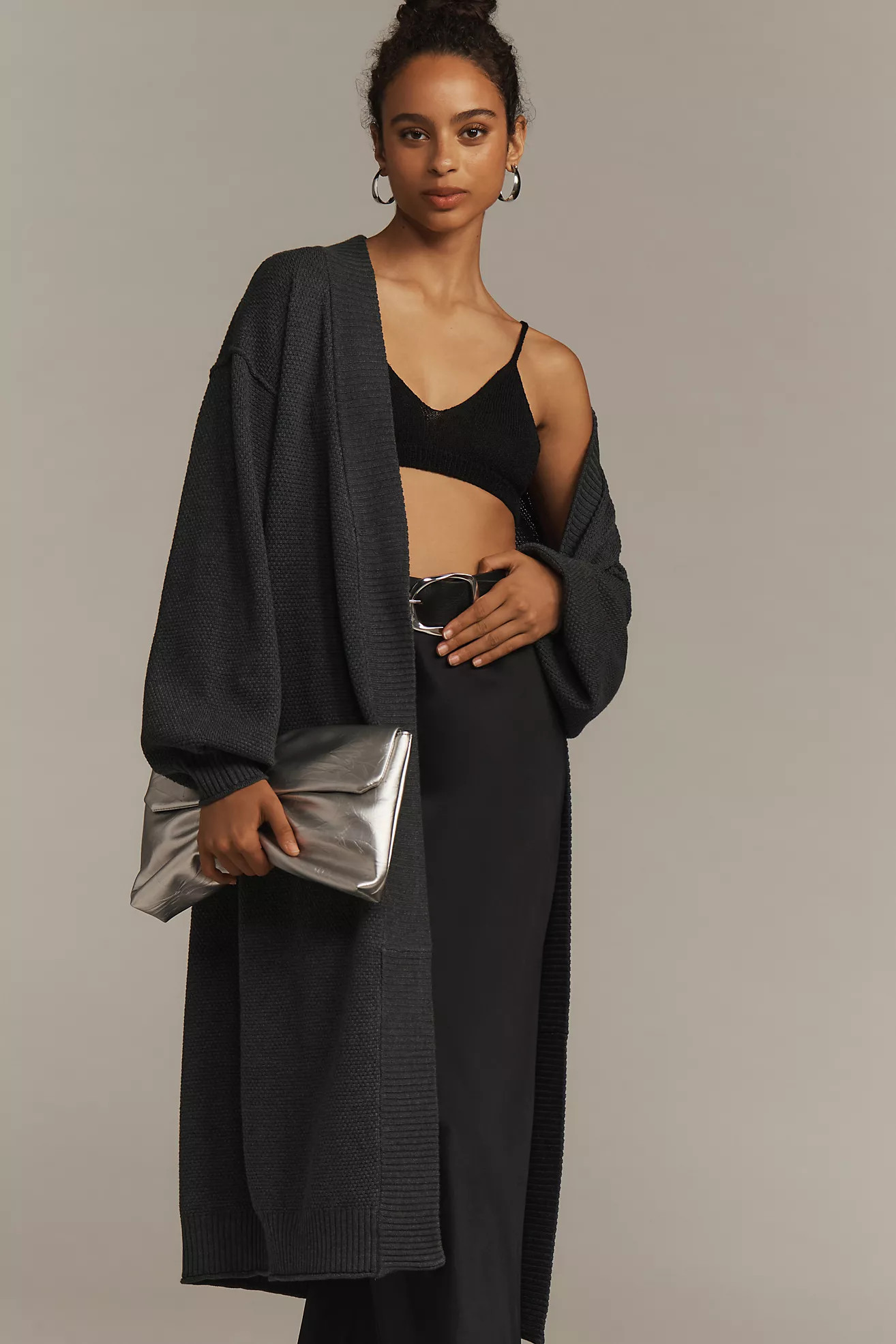 Flat White Livvy Waffle Knit Cardigan Sweater: Long Edition | Anthropologie (US)