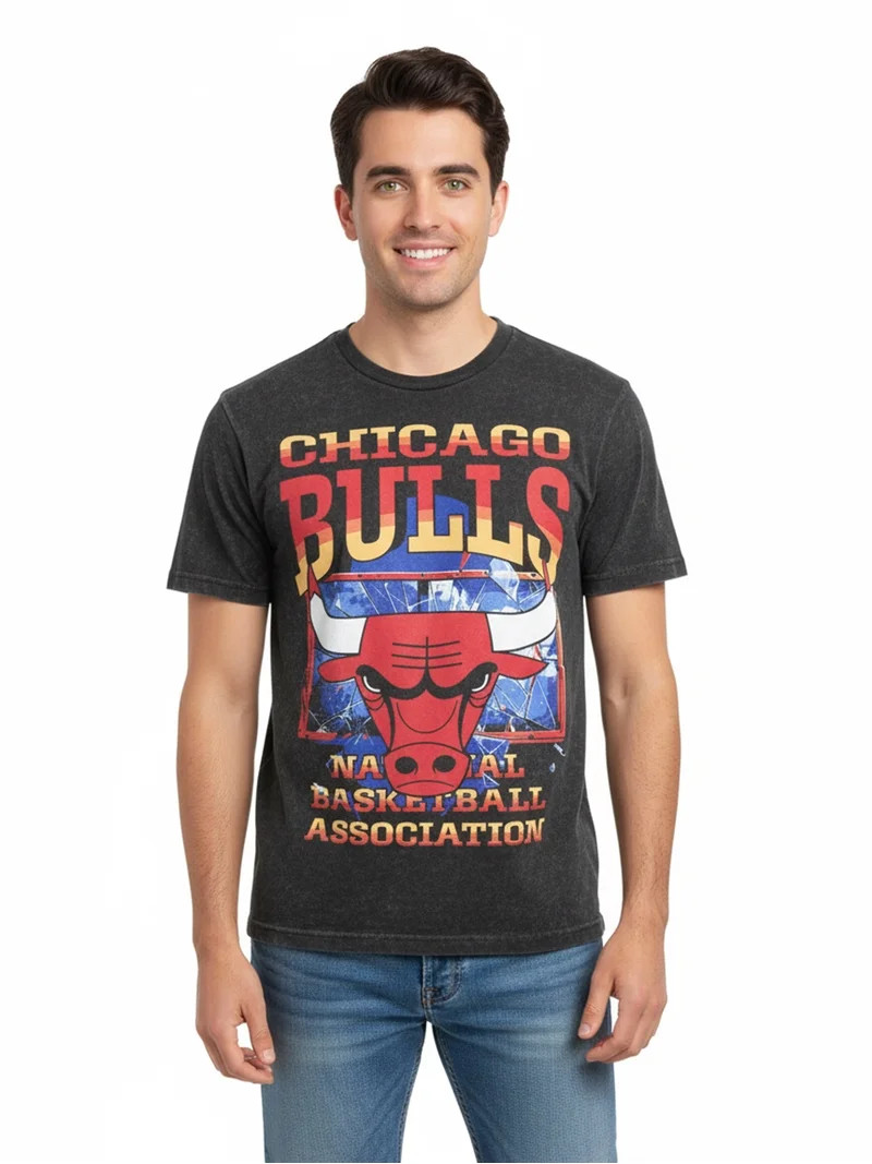 NBA Chicago Bulls Men's & Big Men's Front & Back Boxy Fit Mineral Wash Graphic T-Shirt, Sizes XS\... | Walmart (US)