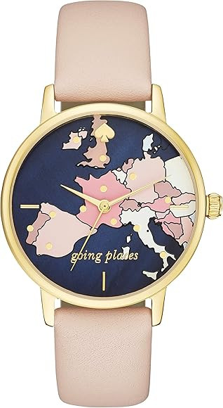 Kate Spade New York Women's Metro Quartz Metal and Leather Three-Hand Watch, Color: Gold, Nude (M... | Amazon (US)