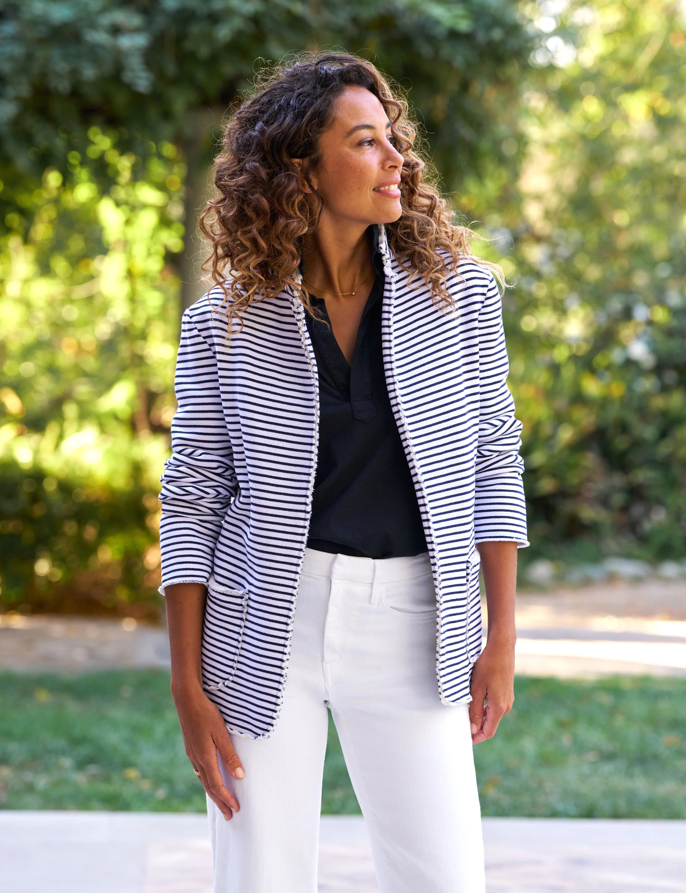 DUBLIN Navy French Stripe, Triple Fleece | Frank & Eileen