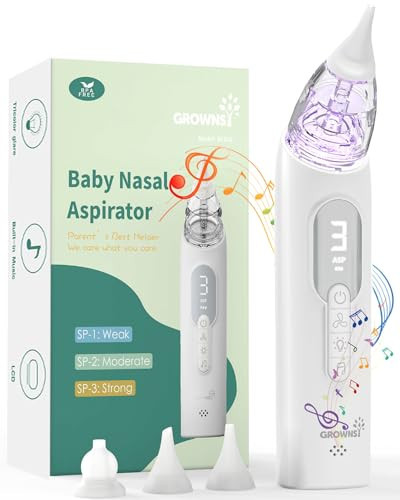 GROWNSY Upgrade Nasal Aspirator for Baby, Rechargeable Baby Nose Sucker, Electric Nose Suction for Baby with Advanced Soothing Music and Light Design, Food-Grade Silicone Tips, 3 Suction Modes | Amazon (US)