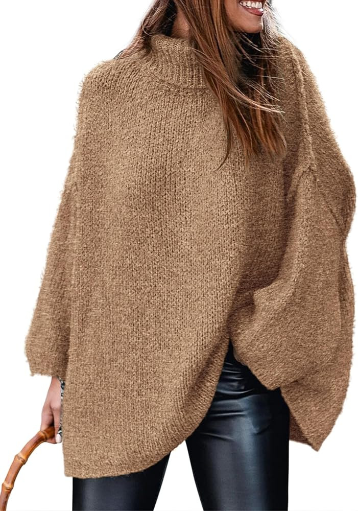 PRETTYGARDEN Women's 2025 Fall Turtleneck Oversized Sweaters Long Sleeve Chunky Knit Pullover Top... | Amazon (US)