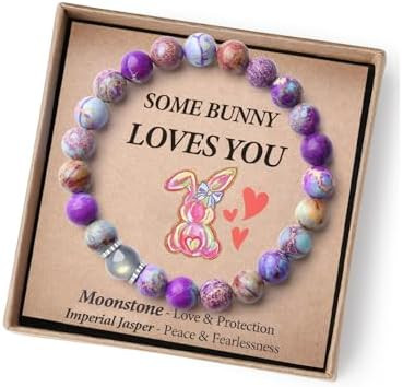 Easter Basket Stuffers - Handmade Crystal Bracelet with Cute Bunny Card/Gift Box-Elastic Design f... | Amazon (US)