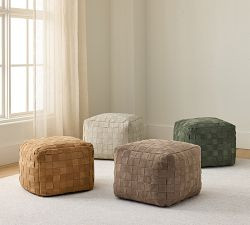 Suede Basketweave Pouf | Pottery Barn (US)