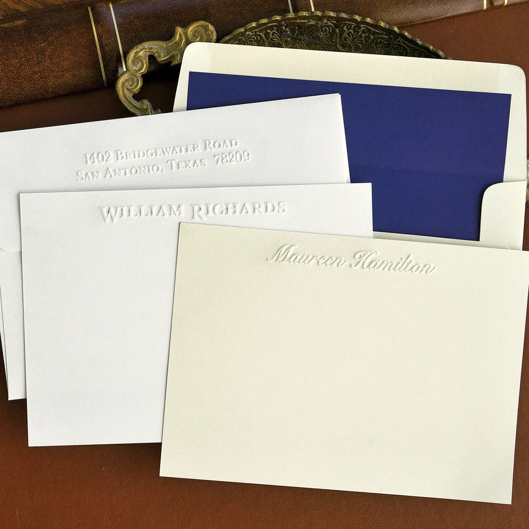 Emboss Name Note Cards Flat Note Cards Personalized Simple Stationary Executive Gift Set of 25 PO... | Etsy (US)