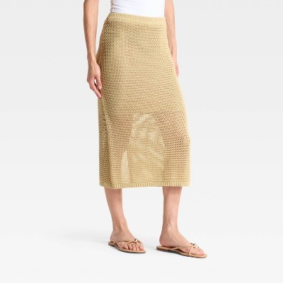 Women's Crochet-Style Pointelle Midi Sweater Skirt - A New Day™ | Target