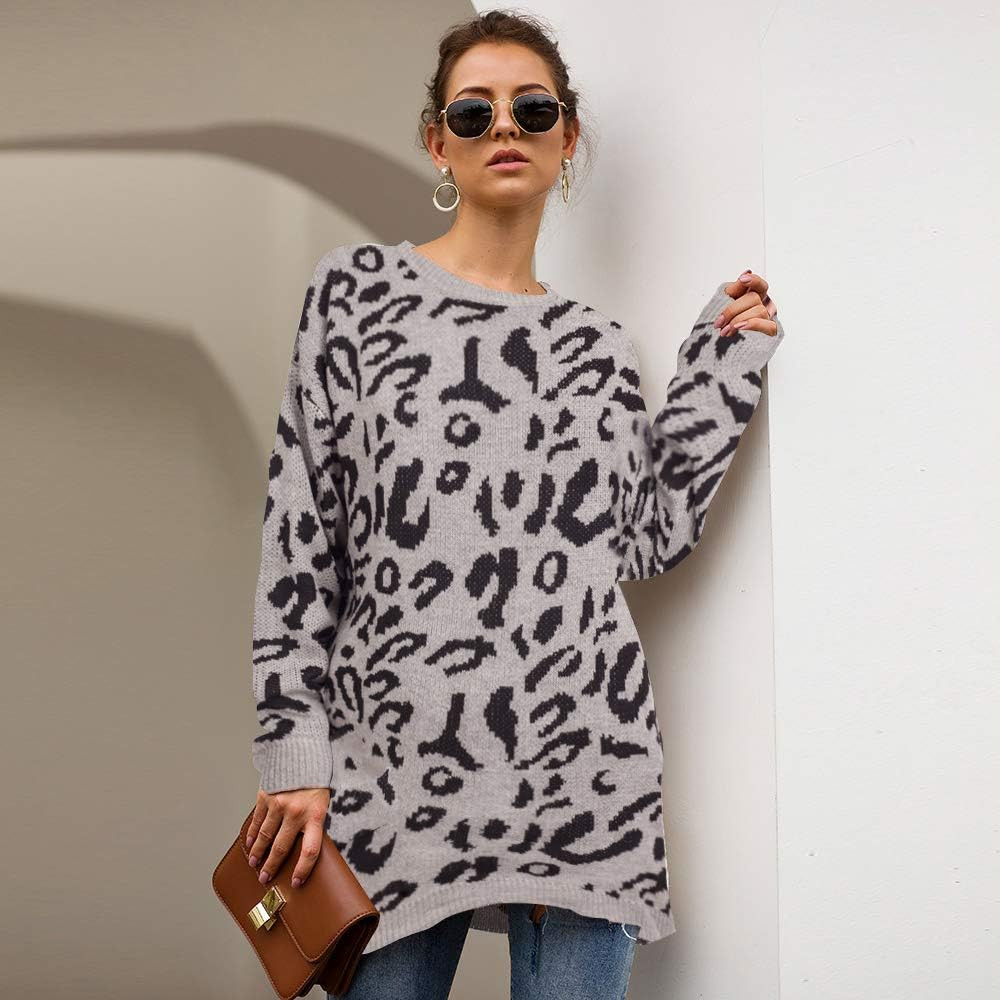 PRETTYGARDEN Women’s Casual Leopard Print Long Sleeve Crew Neck Oversized Pullover Knit Sweater... | Amazon (US)