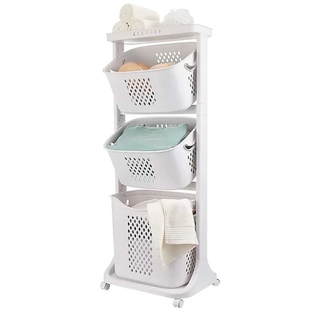 3 Tiers Hamper with Wheels, Rolling Cart Rolling Laundry Clothing Organization Bathroom Storage S... | Walmart (US)