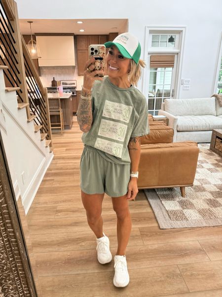Graphic tees alllllll summer long⭐️✨🤎 monochrome moment here in the green beach tees!!! In the large for an oversized fit! Mountain Moverz code HOLLEY25 to save 25% off this weekend! 🙌🏽 or code HOLLEY3 - but 2 get one 90% off! 

Casual style / outfit inspo / tees / trucker hats / comfy / Holley Gabrielle 

#LTKStyleTip #LTKSaleAlert #LTKFindsUnder50