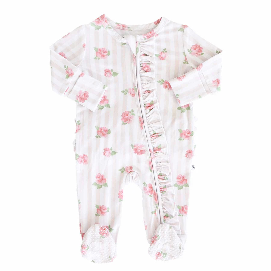 Rosy & Cozy Ruffle Zipper Footie | Caden Lane