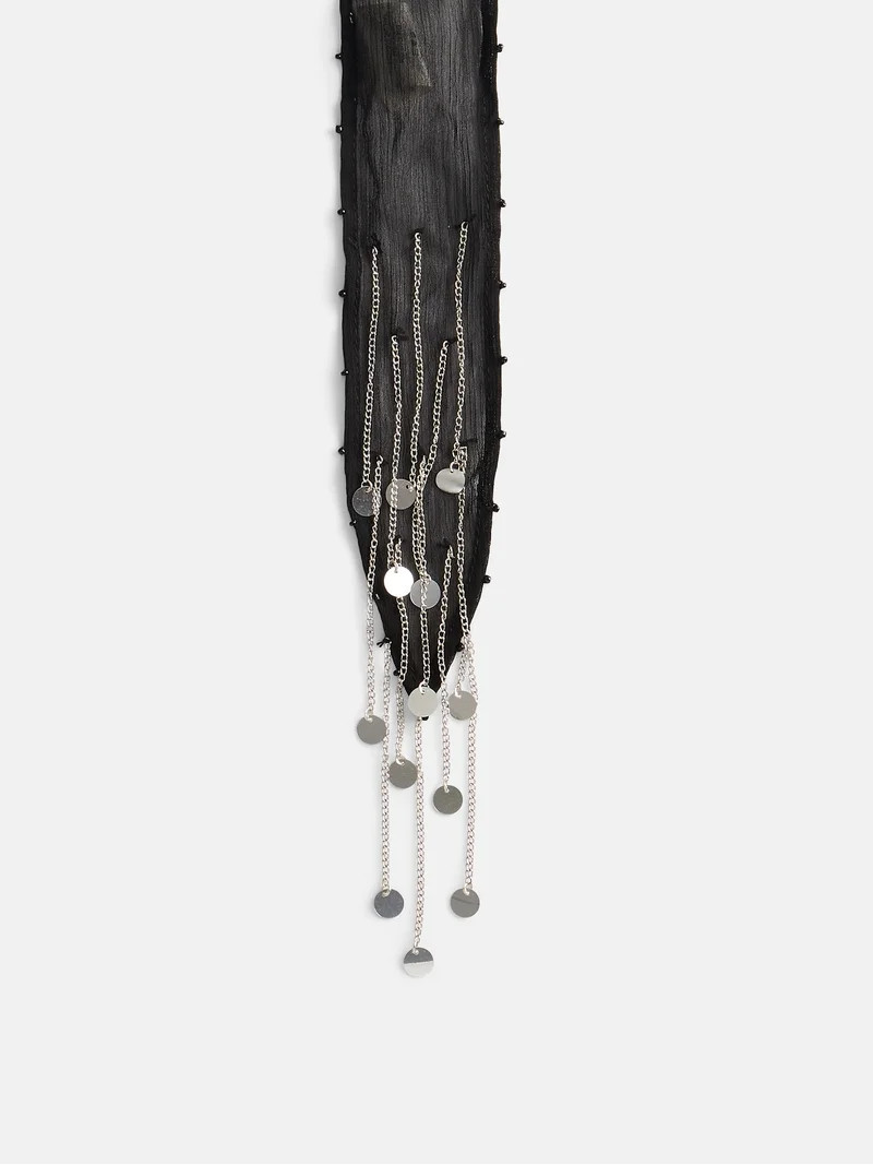 No Boundaries Women's Skinny Scarf, Black Silver | Walmart (US)
