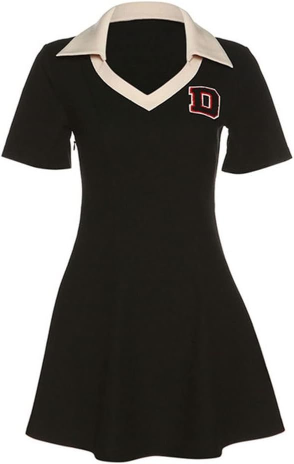 Retro College Style Letter Embroidery Dress Temperament Waist Slim and Versatile (Color : A, Size... | Amazon (US)