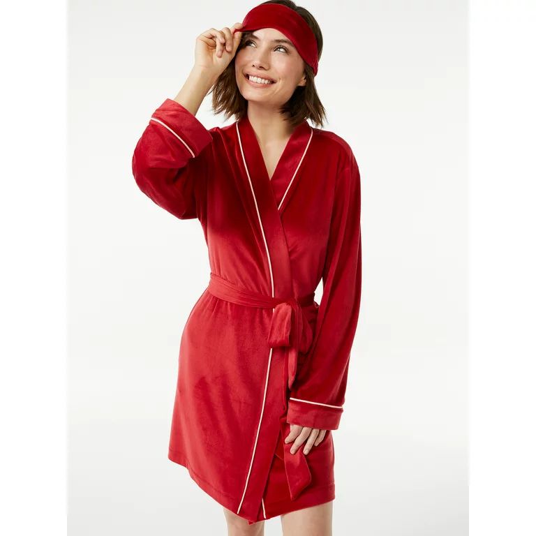 Joyspun Women's and Women's Plus Velour Knit Robe and Eye Mask Set, 2-Piece, Sizes up to 3X | Walmart (US)