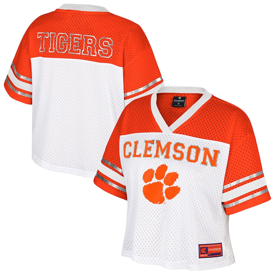 Clemson Tigers Colosseum Women's Treasure Cropped Football Jersey - White | Fanatics