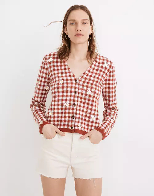 Daisy Embroidered Gingham Cardigan Sweater | Madewell