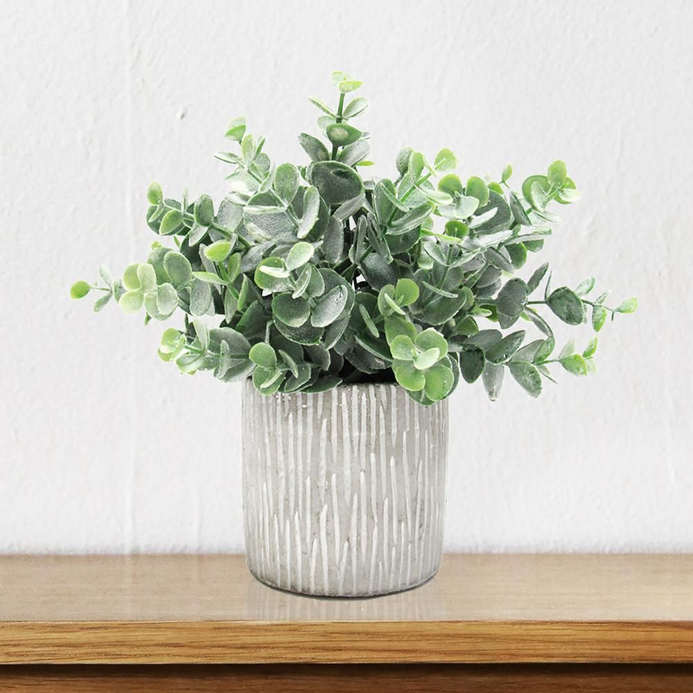 9 in. Artificial Eucalyptus Plant Arrangement in Cylinder Clay Pot | The Home Depot