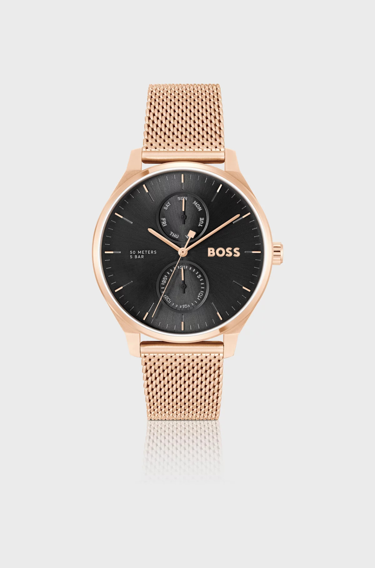 BOSS - Black-dial watch with carnation-gold-tone mesh bracelet | Hugo Boss (UK)