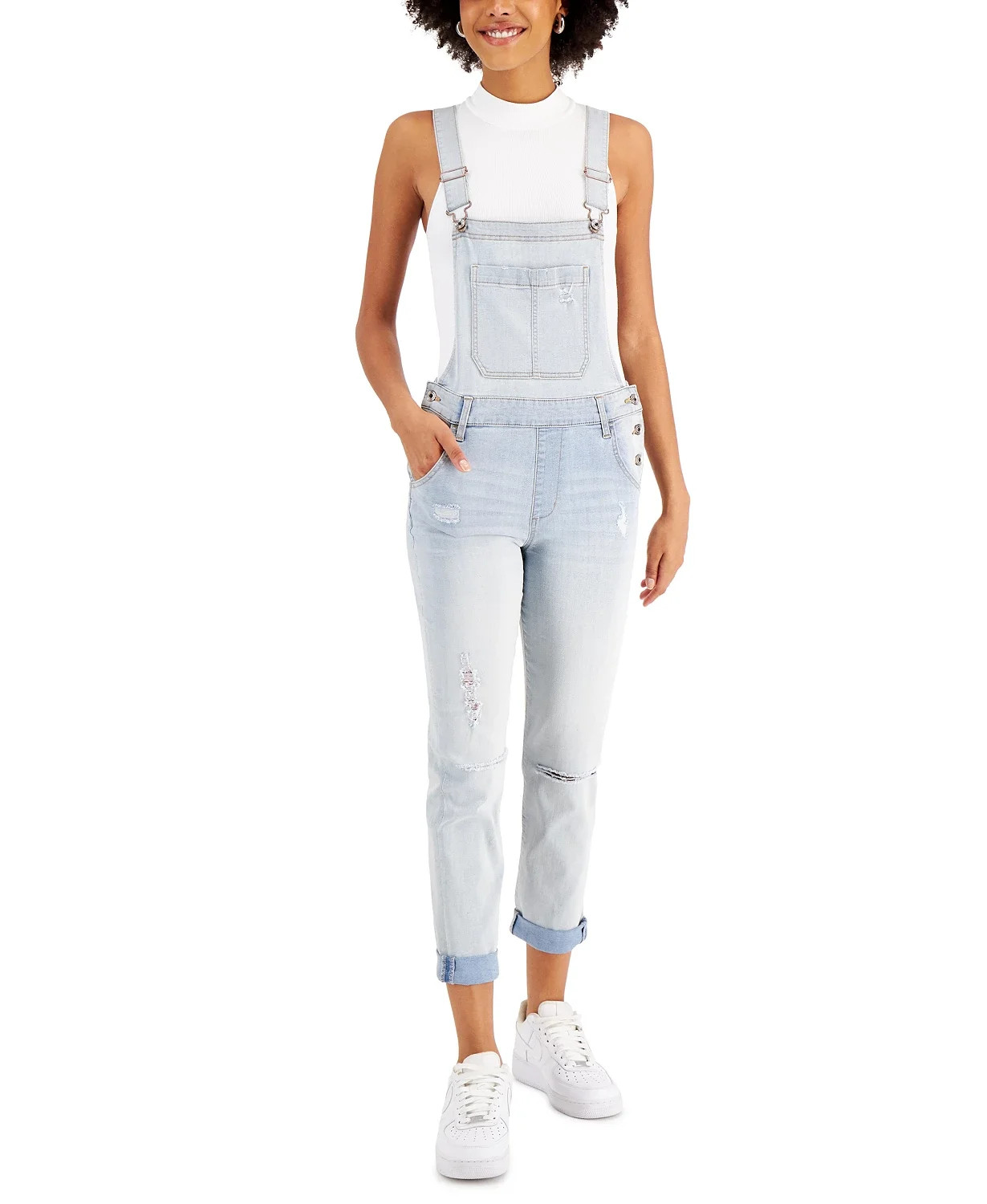 Celebrity Pink PREDICTABLE Juniors' Ripped Denim Overalls, S Junior Girls | Walmart (US)