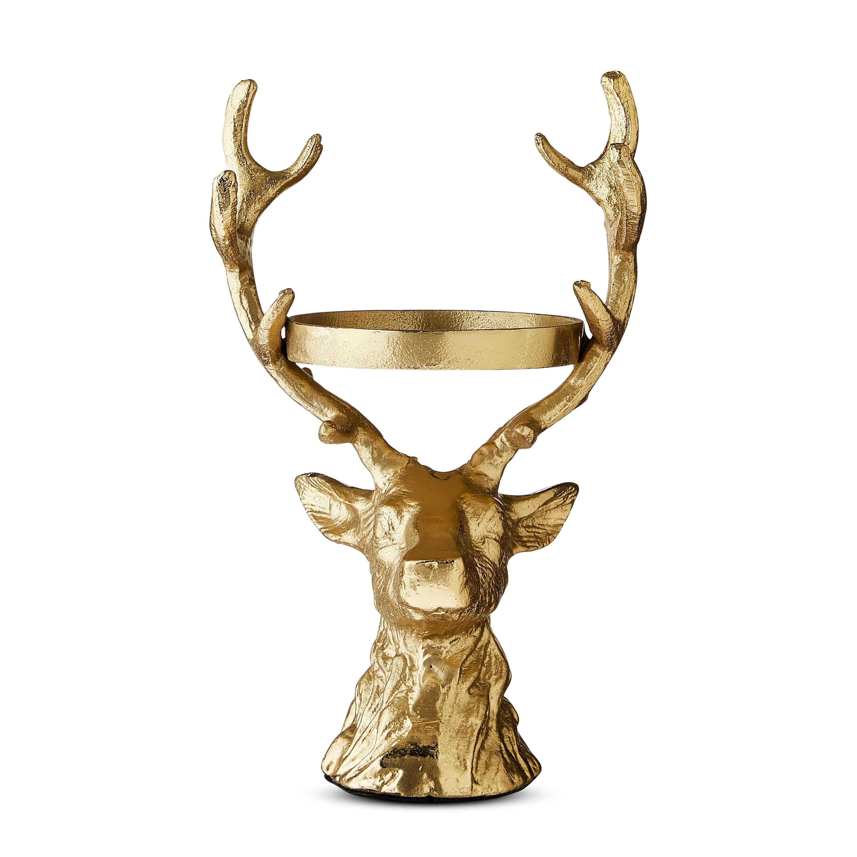 Aluminum Casted Stag Pillar Candle Holder, Gold Finish, 11 inch, by My Texas House | Walmart (US)