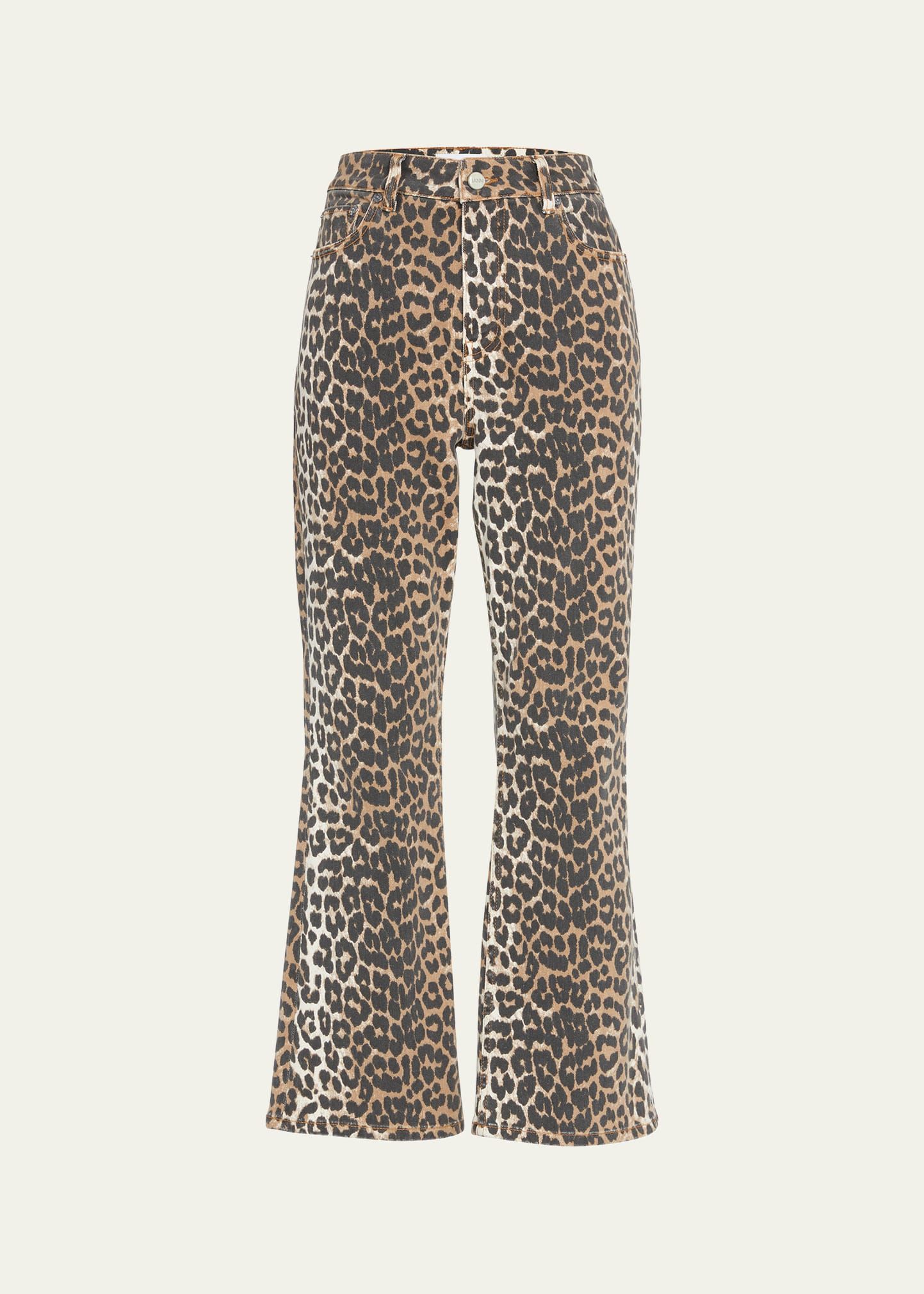 Ganni Betzy Leopard Cropped Bootcut Jeans | Bergdorf Goodman