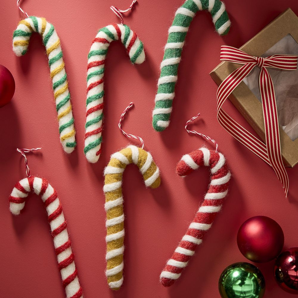 Felt Candy Cane Ornaments (Set of 6) | West Elm (US)