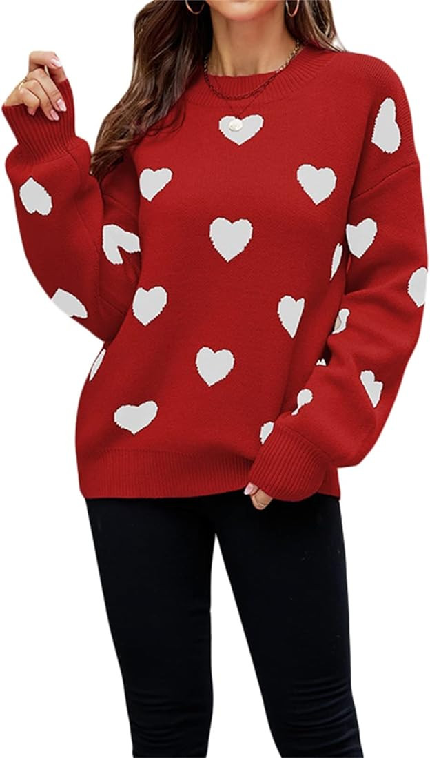 Womens Love Heart Pullover Sweater Long Sleeve Crewneck Knit Sweaters for Women | Amazon (US)