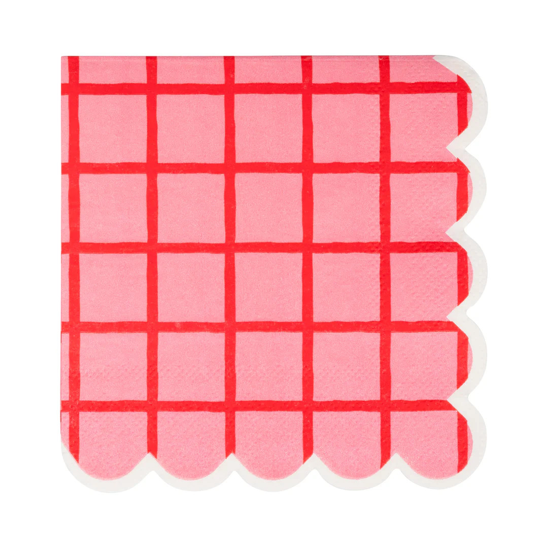 Red and Pink Grid Cocktail Napkin | My Mind's Eye