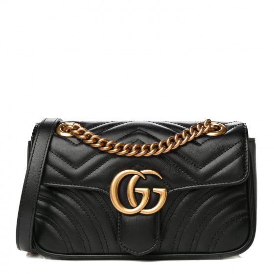 GUCCI Calfskin Matelasse Mini GG Marmont Shoulder Bag Black | Fashionphile
