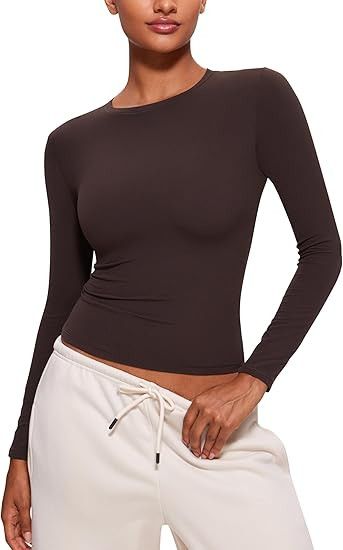 CRZ YOGA Softembrace Crewneck Long Sleeve Shirts for Women - Casual Going Out Tops Soft Basic Fit... | Amazon (US)