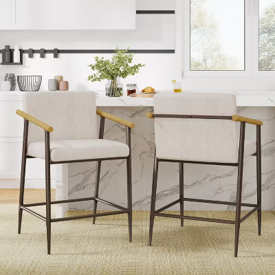 Christopher Knight Home Emil Mid Century Modern Upholstered Counter Stool with Iron Frame (Set of 2), Beige/Espresso | Target
